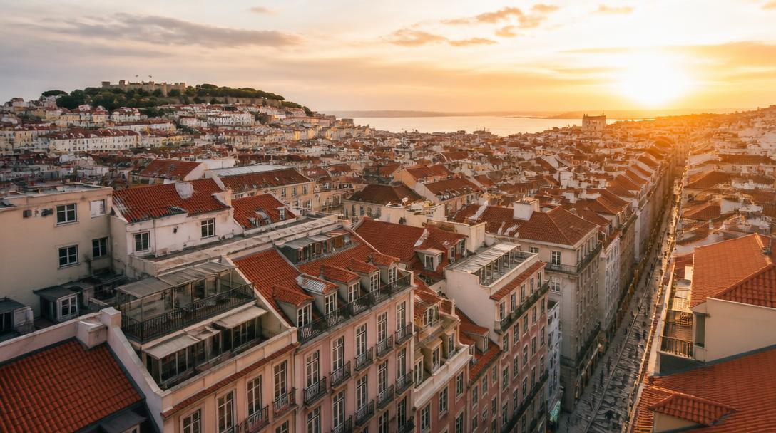 Telhados do Chiado, em Lisboa, ao entardecer